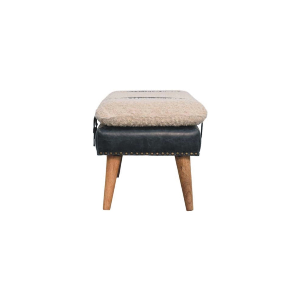 Boucle x Leather Upholstered Bench with Nordic Legs - Boucle & Leather