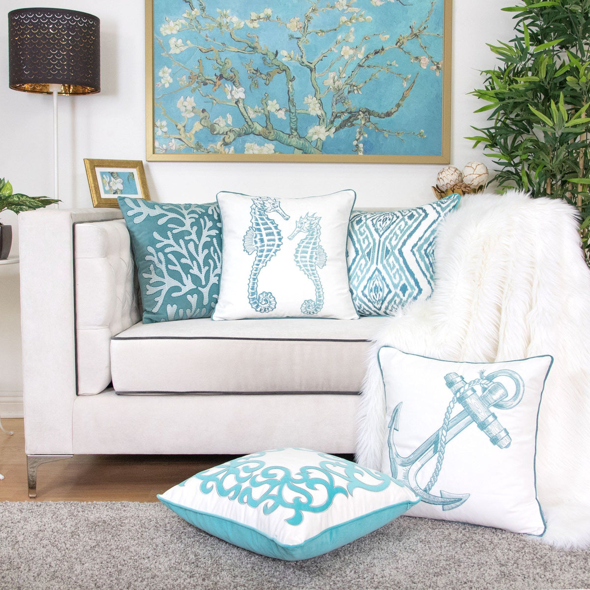 Seahorses Pillow Cover with Matching Back – 20x20 Inch Accent Pillow