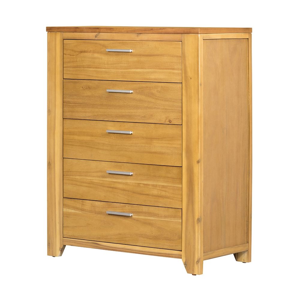Natural Wood 5 Drawer Dresser with Ample Storage - Brown