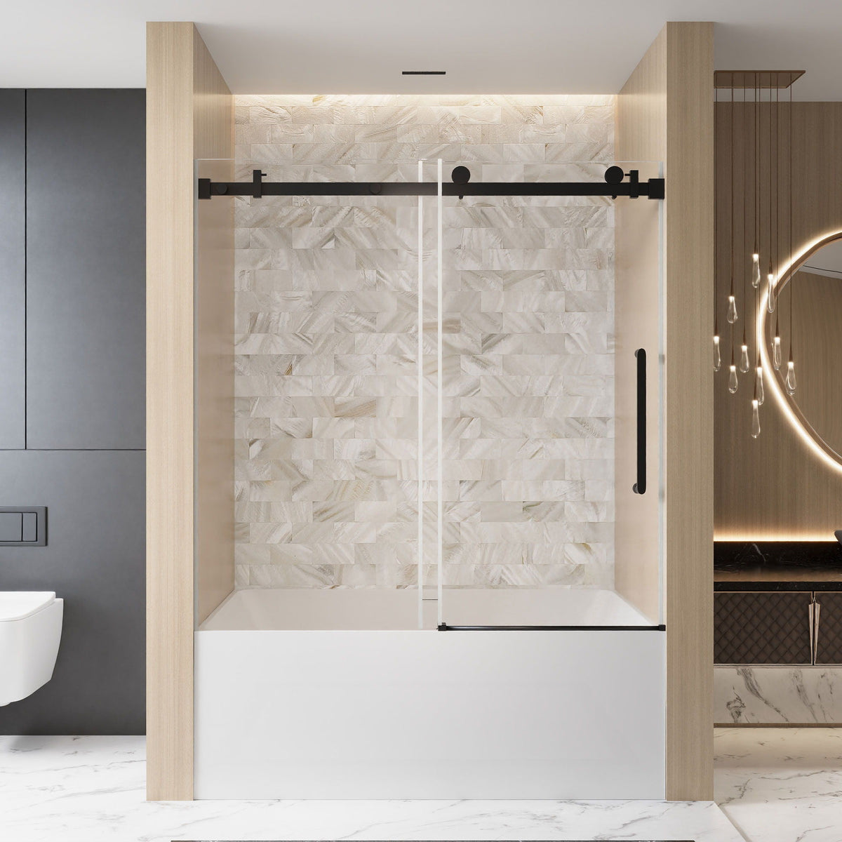 Frameless Single Sliding Shower Door with Square Tube Track - Black