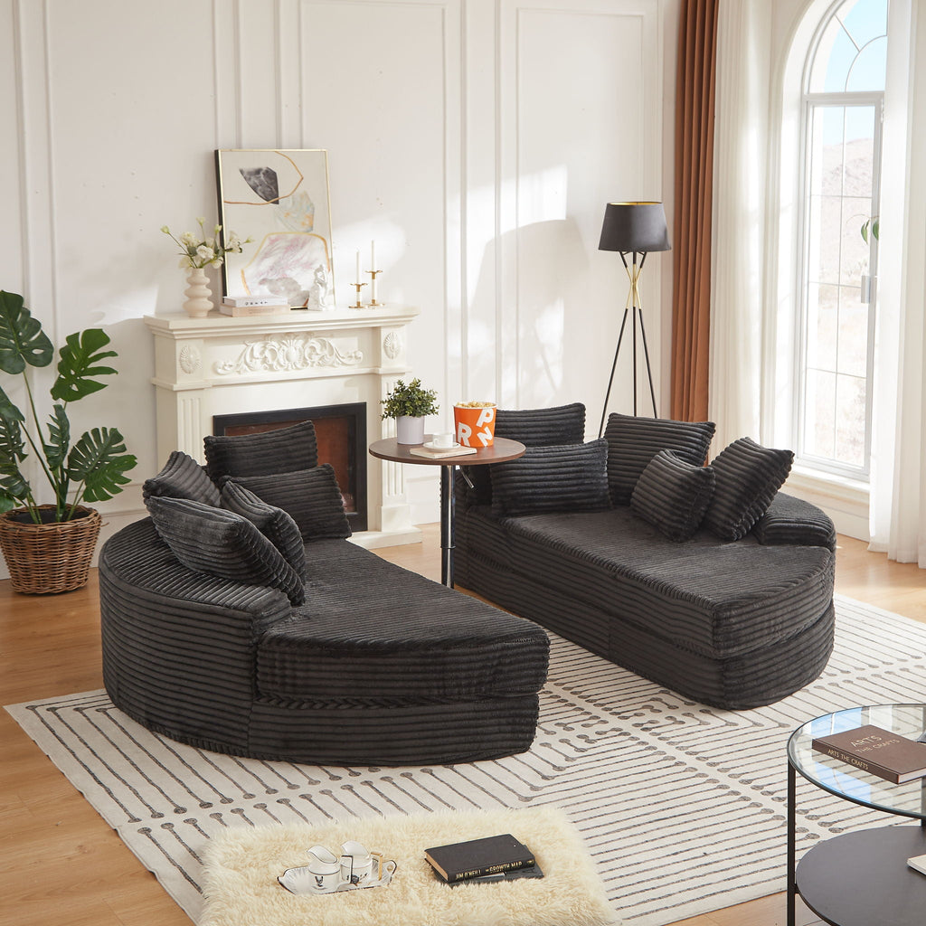 Round Oversized Sofa Bed with 5 Throw Pillows - Corduroy