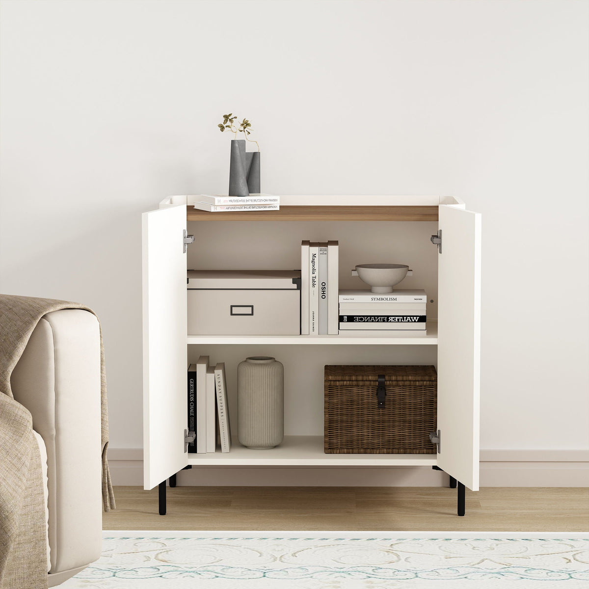 Abbey Accent Cabinet with Soft Close Doors and Rounded Edges - White or Light Brown