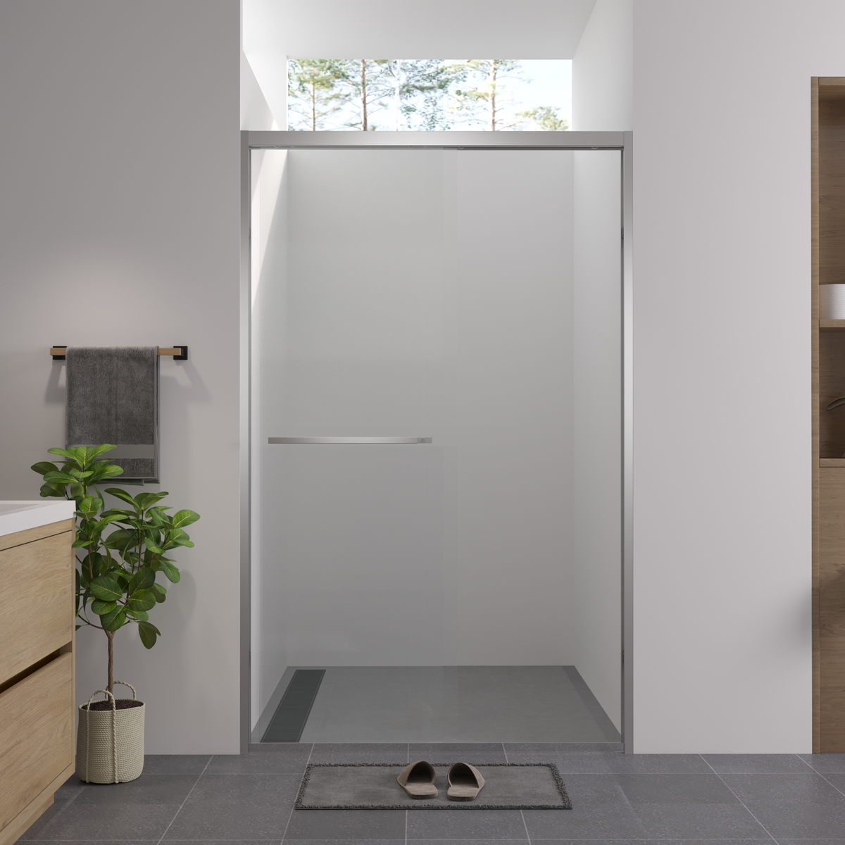 Premium Aluminum Frame Double Sliding Shower Door with Tempered Glass - Clear