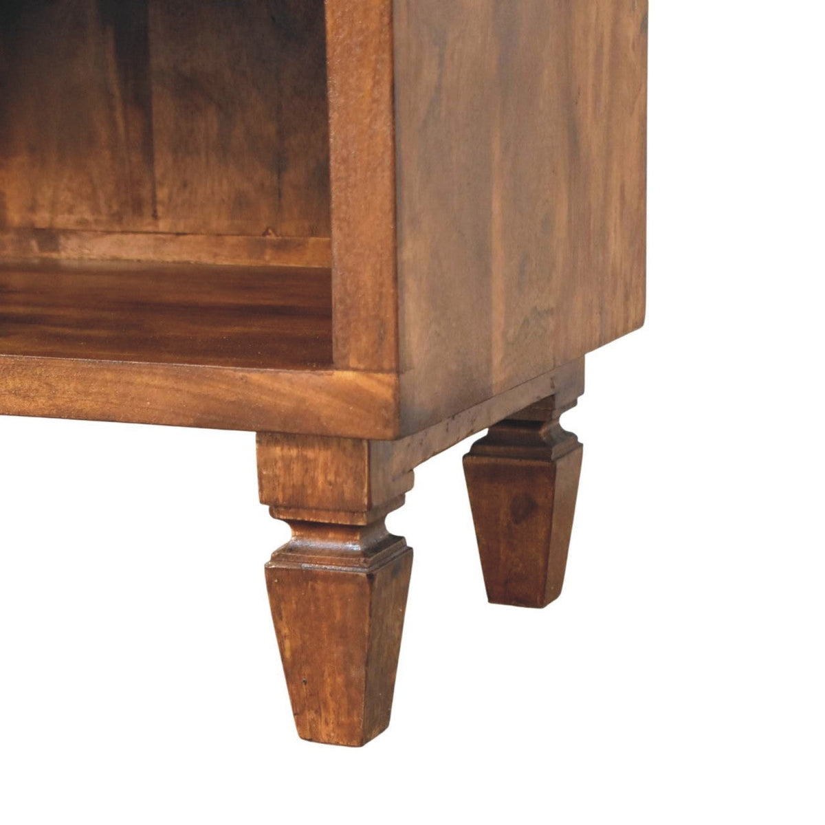 Solid Wood Cadiz Carved Shoe Bench with Open Storage Shelf - Chestnut