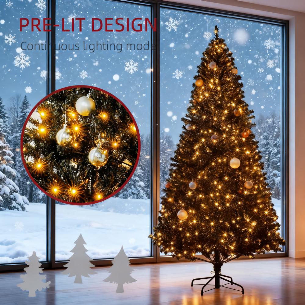 7.5 Ft Pre-Lit Artificial Christmas Tree with 500 LED Lights - Black
