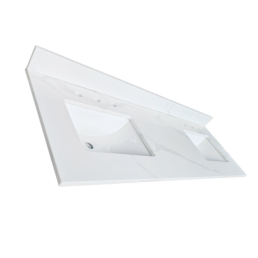 61-Inch Quartz Double Bathroom Vanity Top with Dual Undermount Sinks - Carrara