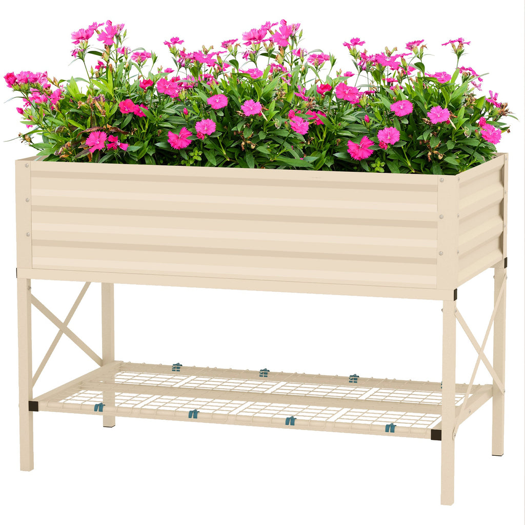 Galvanized Steel Raised Garden Bed with Bottom Shelf - Silver