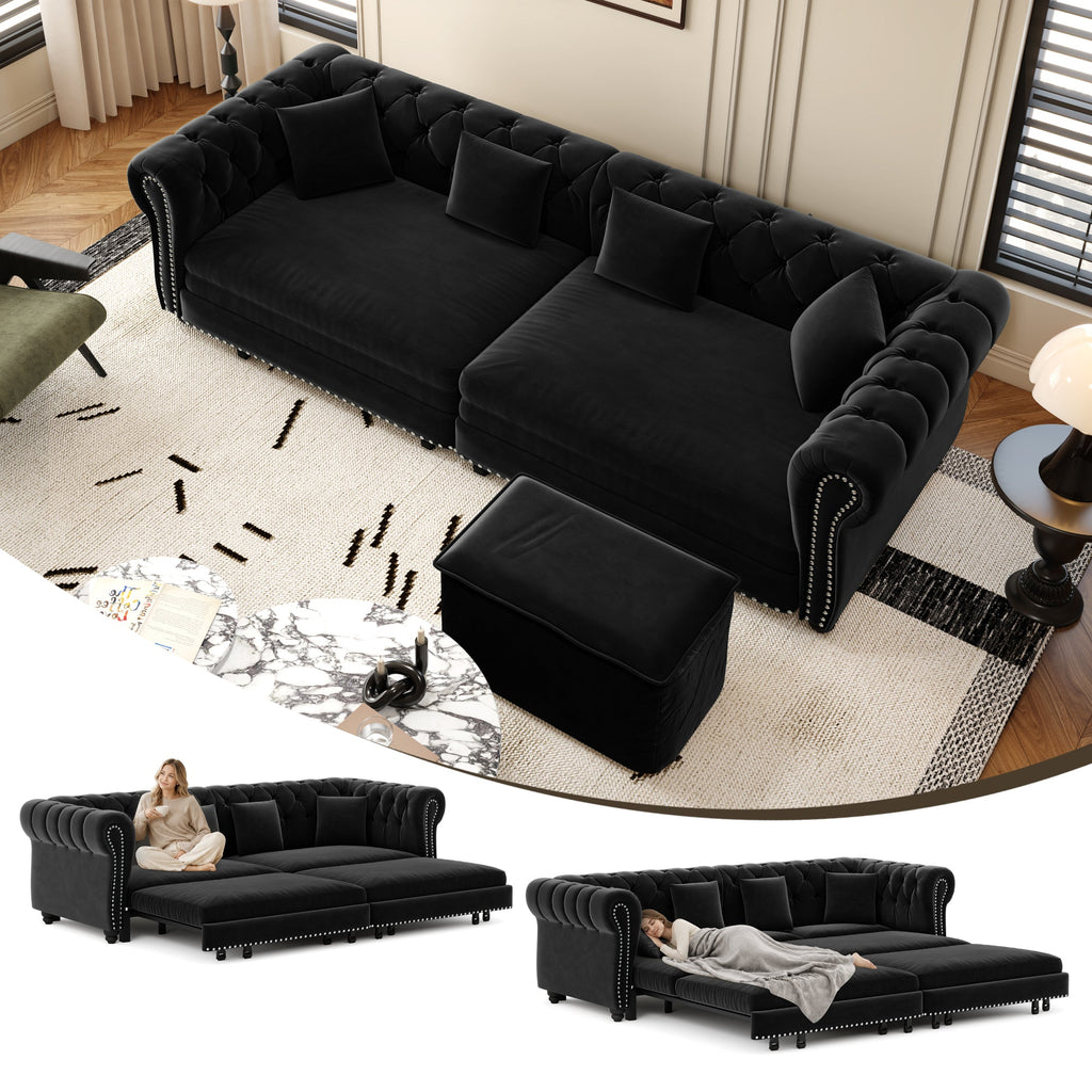 Chesterfield 3-in-1 Convertible Velvet Sofa Bed with Tufted Finish