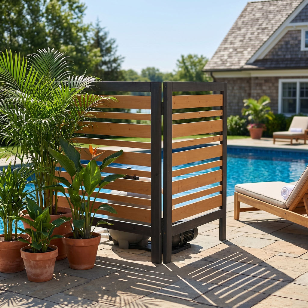 Outdoor Air Conditioner Fence Screen with Slatted Airflow - Light Brown