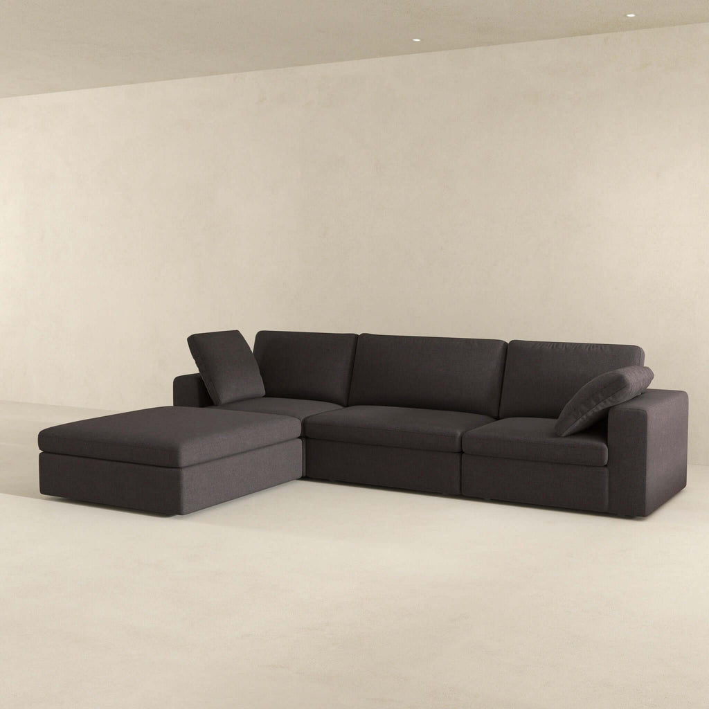 Dark Gray Modular Corner Sectional Sofa with Mid-Century Modern Design - Left Arm Facing