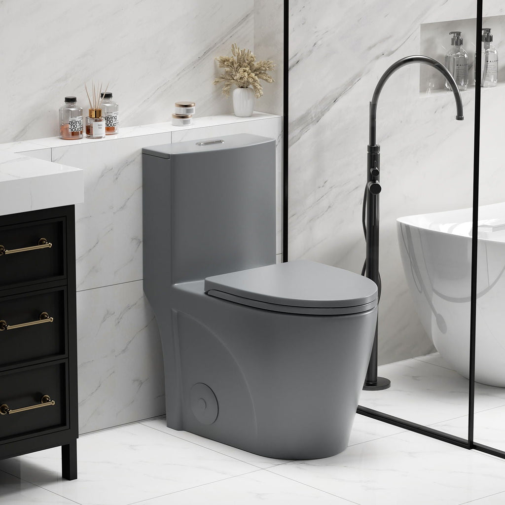 1 Piece Toilet with Tornado Flush and Dual Flush - ADA Height Chair - Gray, Pink, or Black