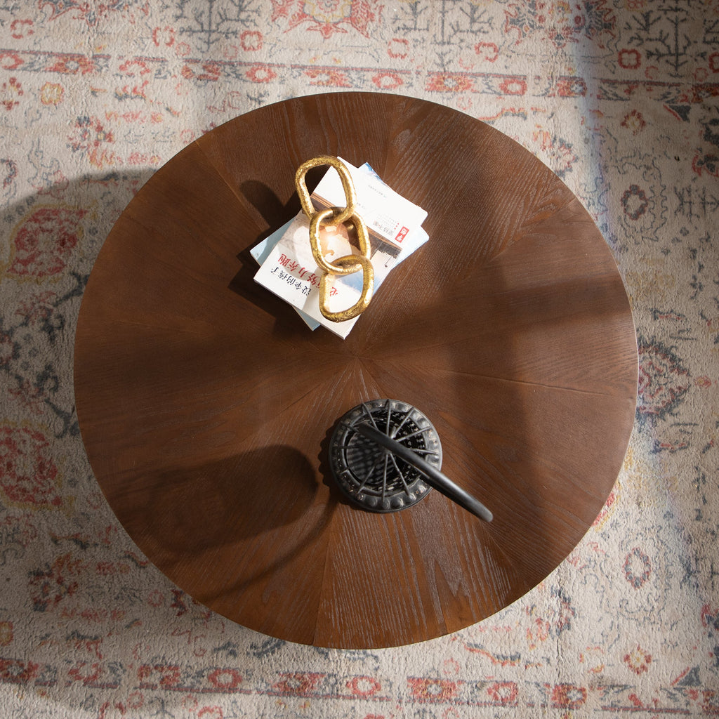 Handcrafted Round Coffee Table with Sturdy Design - Walnut