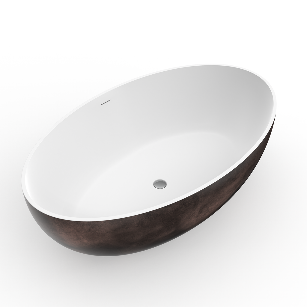 67 Inch Freestanding Solid Surface Soaking Bathtub with Matte Finish - White+Walnut or Black