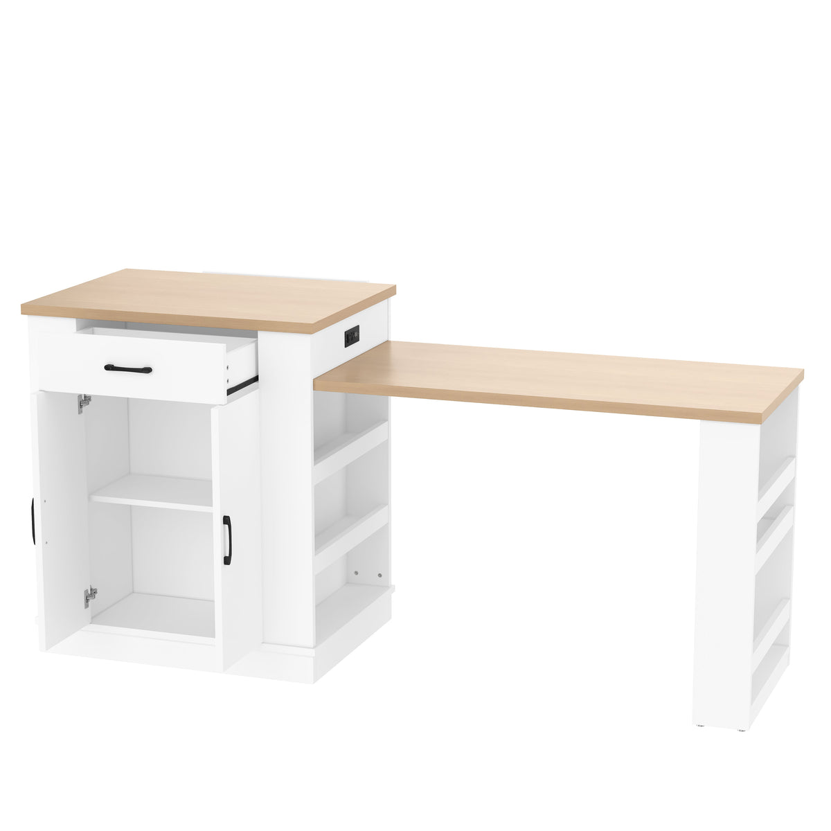 Extendable Island Console with Drawers and Cabinet - White or Black