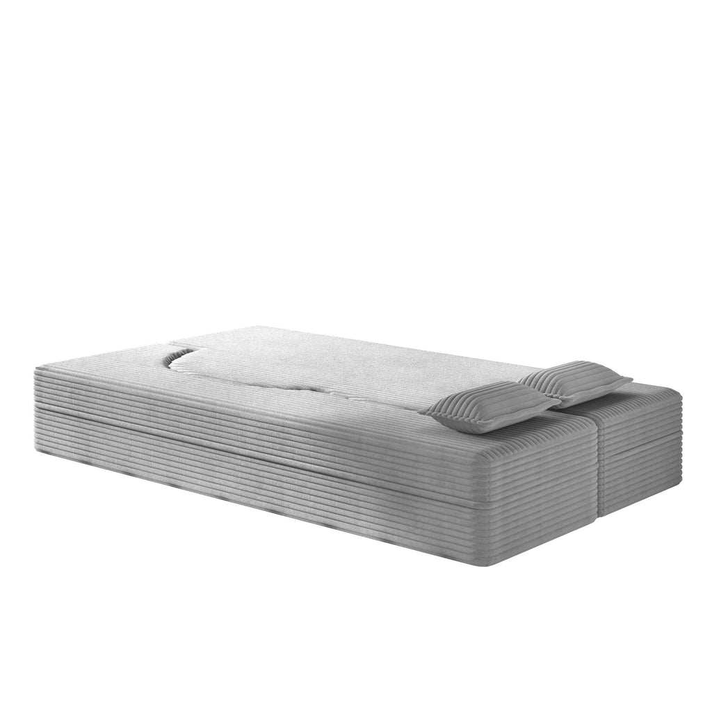 Convertible Floor Sofa with 2 Pillows - Twin Size Corduroy - White or Gray