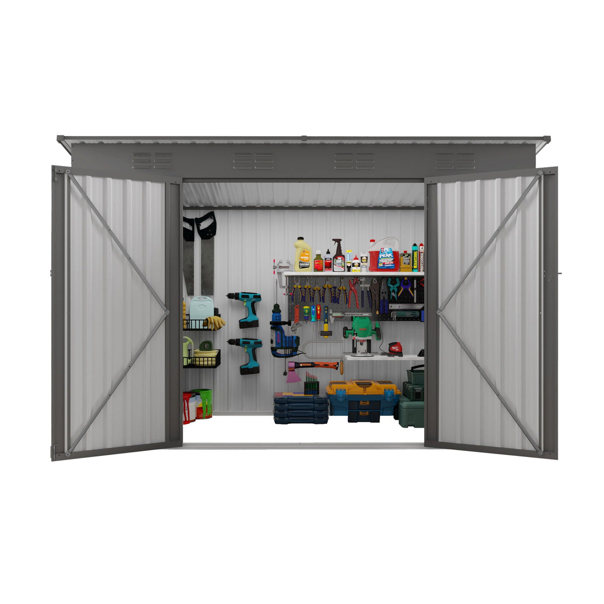 Outdoor Storage Shed, Tool House With Sloping Roof - Gray