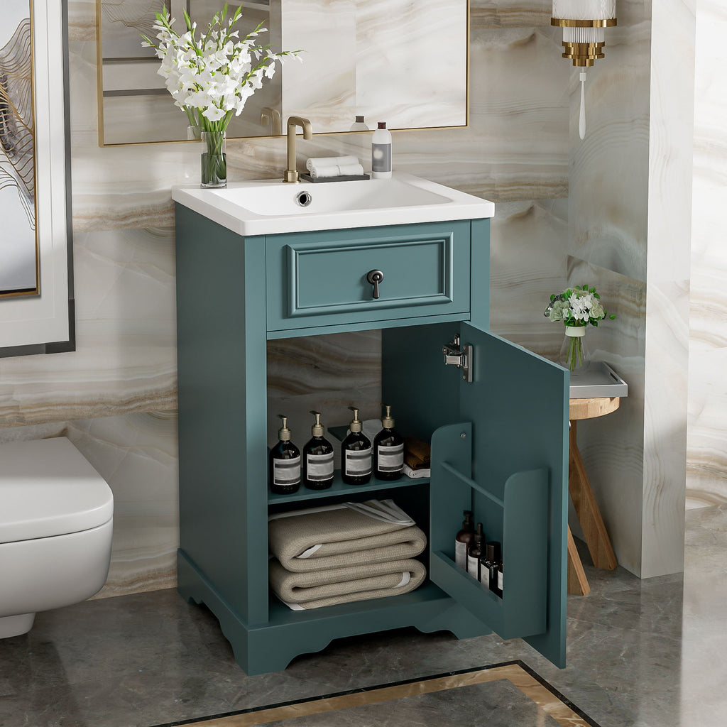 Elegant Bathroom Vanity with Ceramic Sink and Soft-Close Door - Multiple Colors