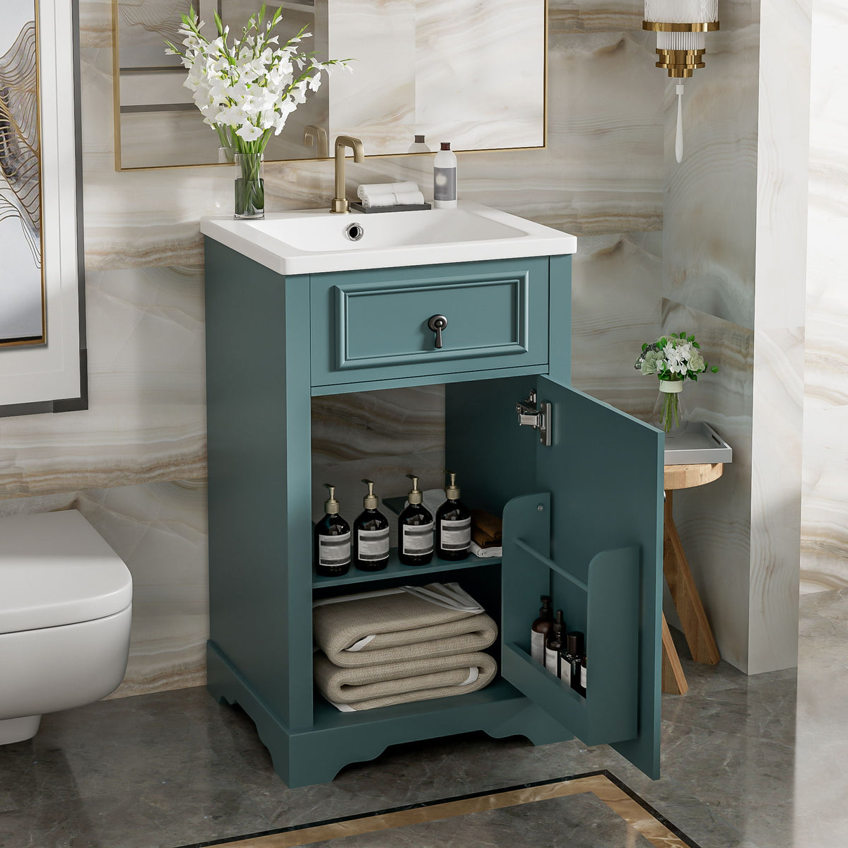 Elegant Bathroom Vanity with Ceramic Sink and Soft-Close Door - Multiple Colors