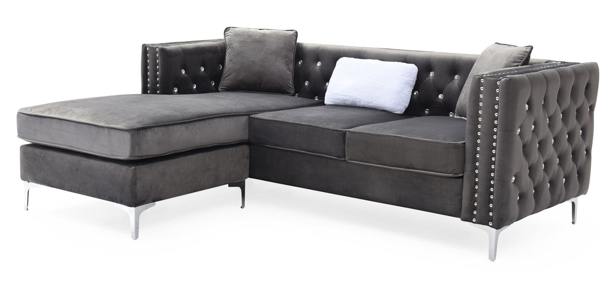 Sofa Chaise with Faux Jewel Tufting - Multiple Colors