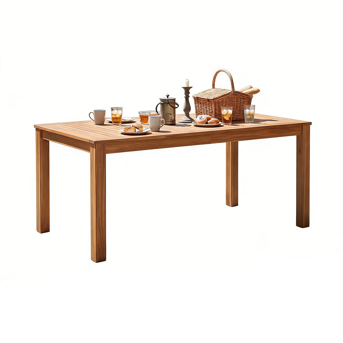 Acacia Wood Patio Dining Table with Slatted Top - 67" Rectangular