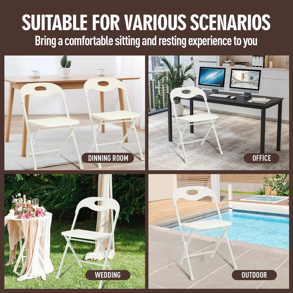 White Folding Chair Set with Waterproof Finish and Stackable Design - Set of 4