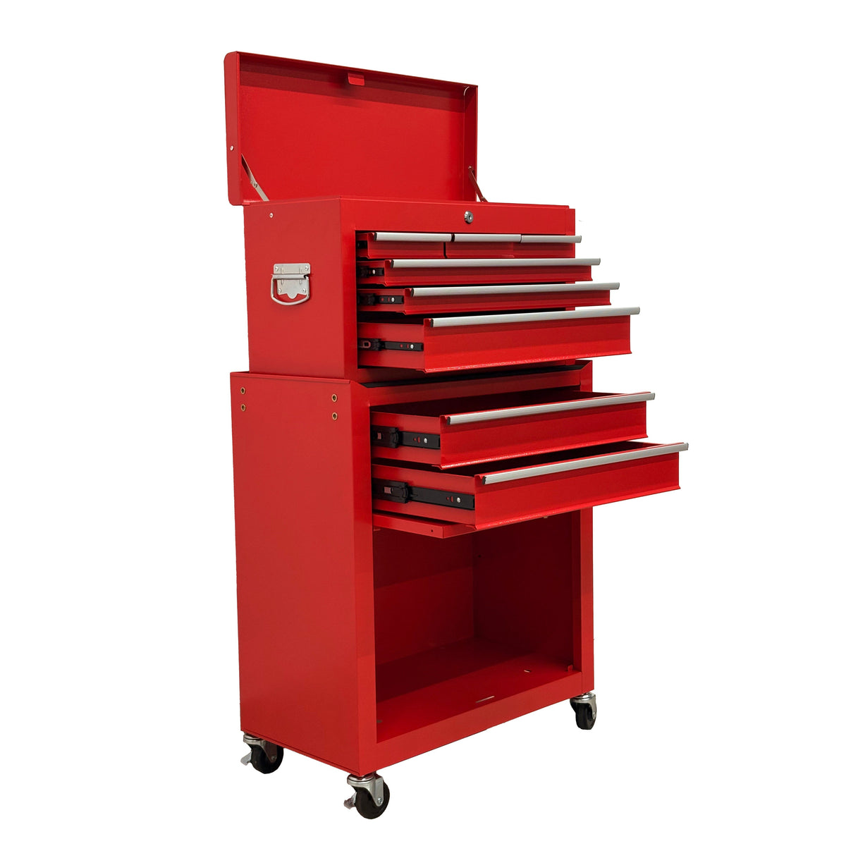 8-Drawer High-Capacity Rolling Tool Chest with Multi-Level Storage - Red