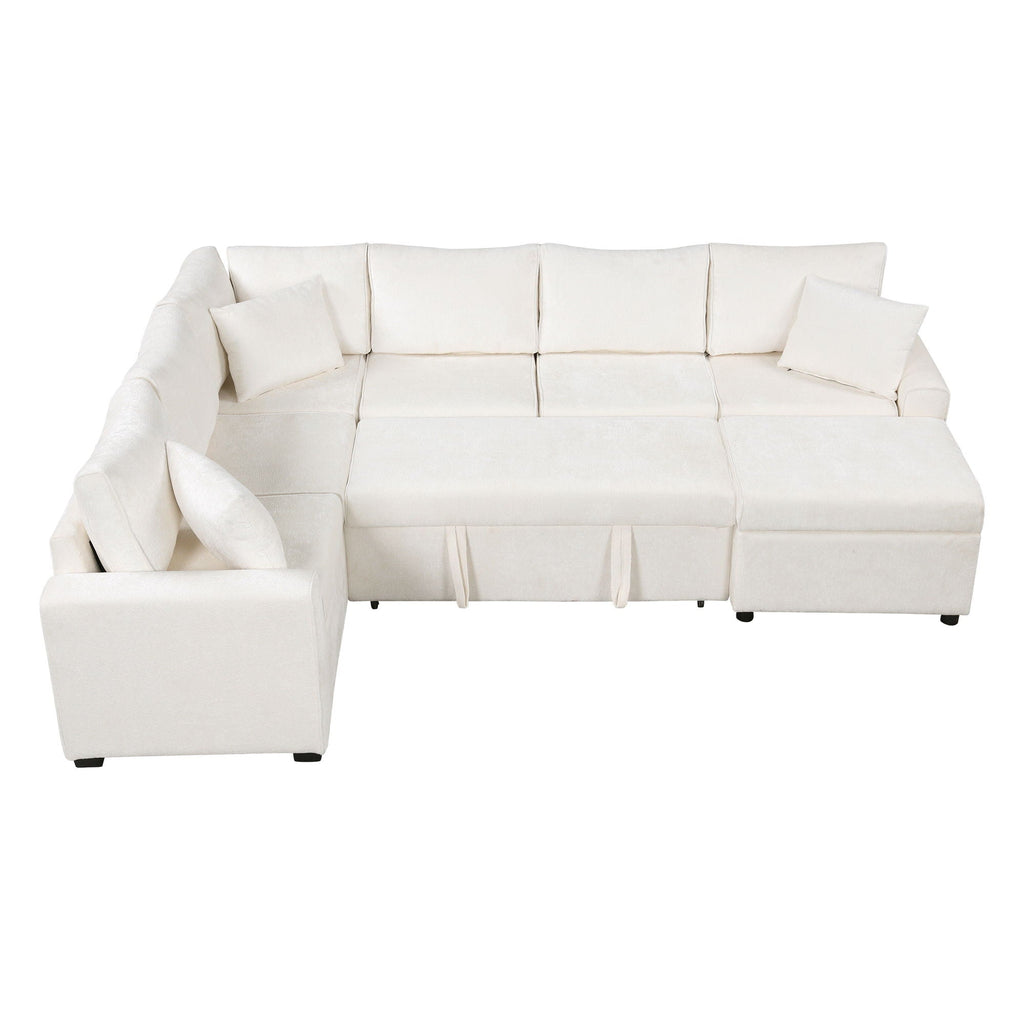 Sleeper Sectional Sofa with Storage Ottoman and USB Charging - White or Dark Gray