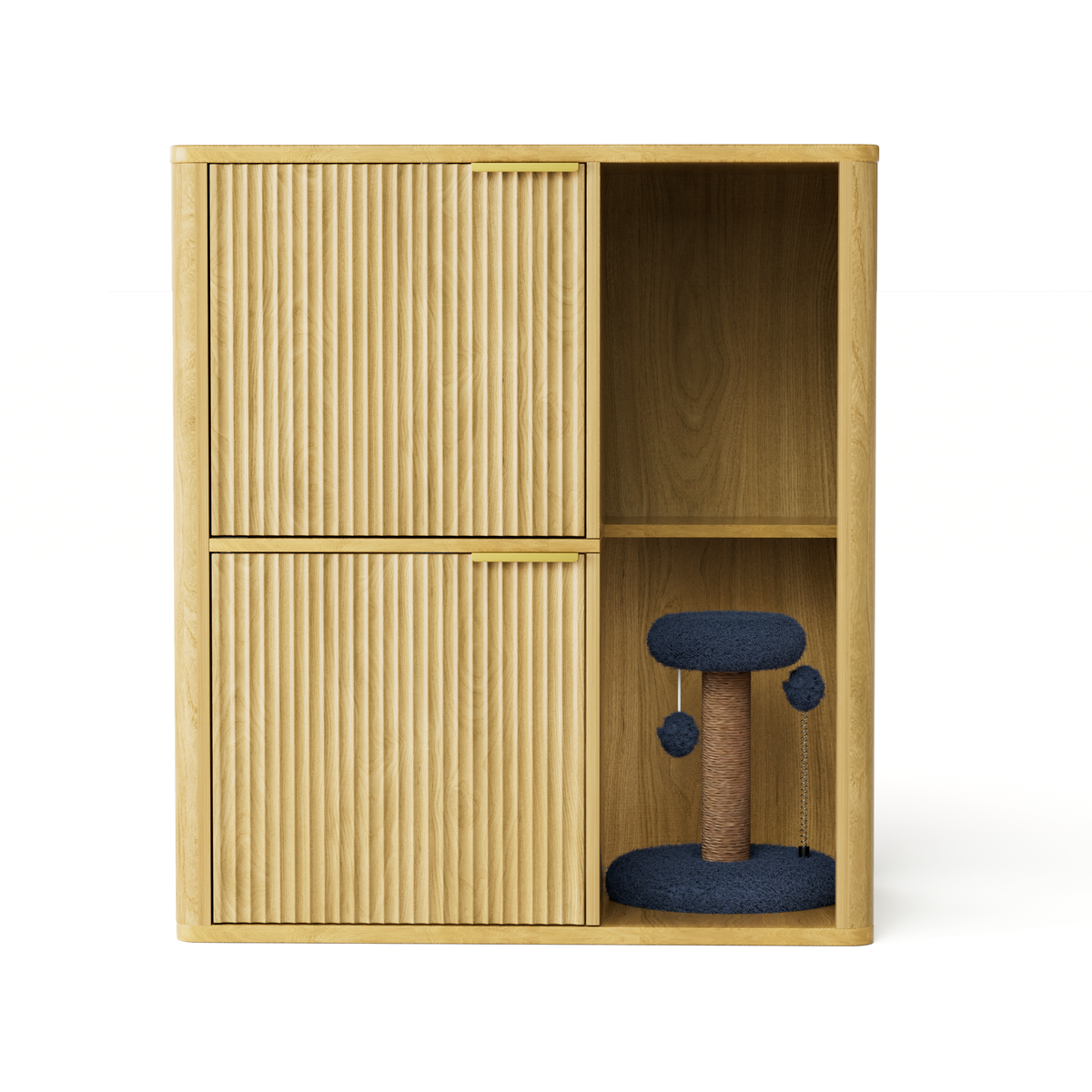 Light Wood Cat Litter Cabinet with Cat Tree