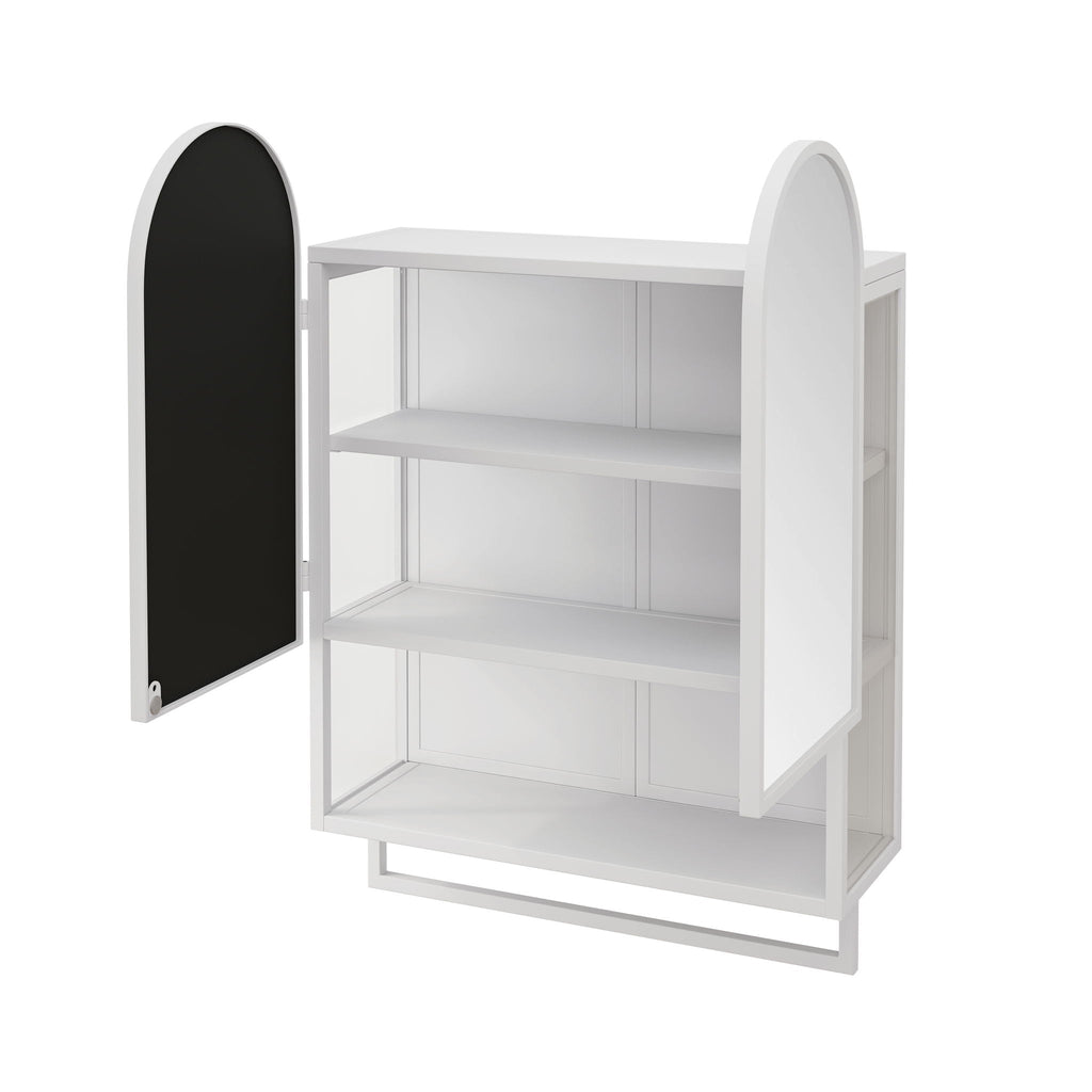 Double Arched Mirror Wall Cabinet with Adjustable Shelves and Towel Rack - Black or White