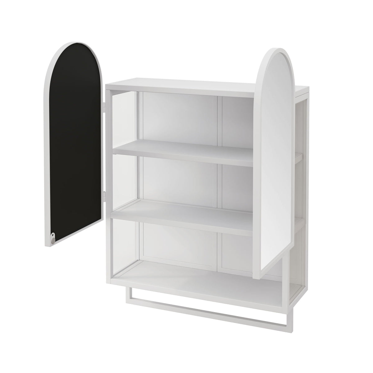 Double Arched Mirror Wall Cabinet with Adjustable Shelves and Towel Rack - Black or White