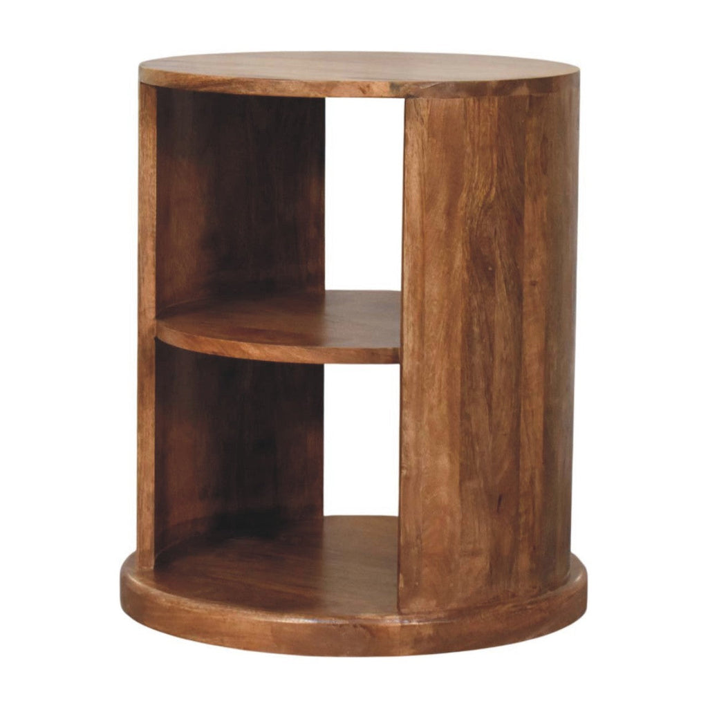 Solid Wood Ventura Open Round Side Table with Open Framework - Golden Teak