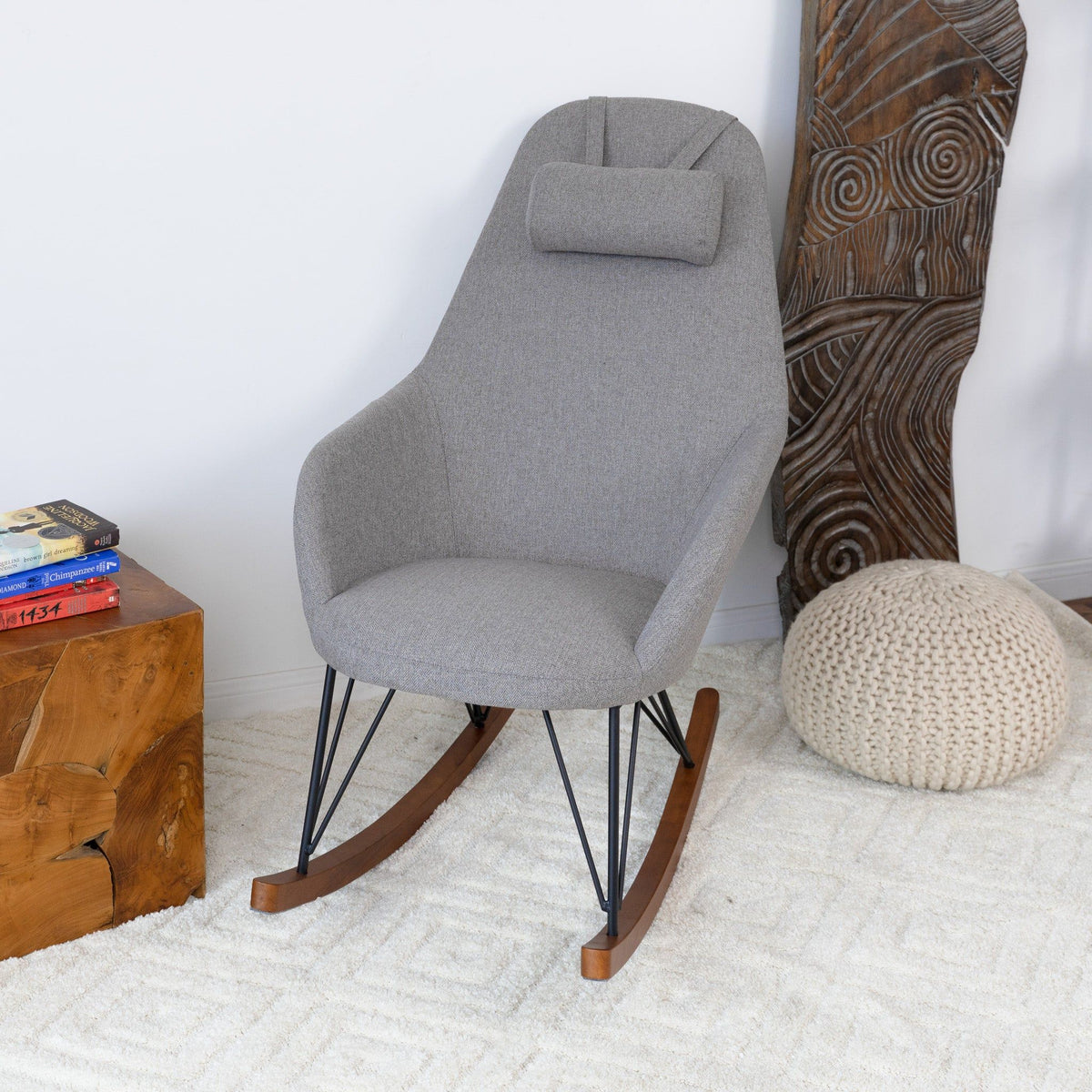 Mid-Century Modern Rocker Chair with High Density Foam - Dark Green or Dark Gray