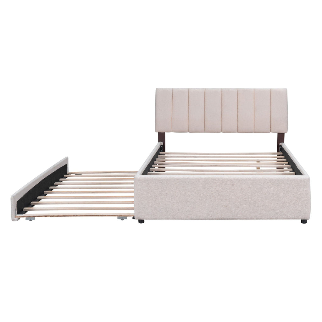 Upholstered Platform Bed With Trundle and LED Lights - Full or Queen