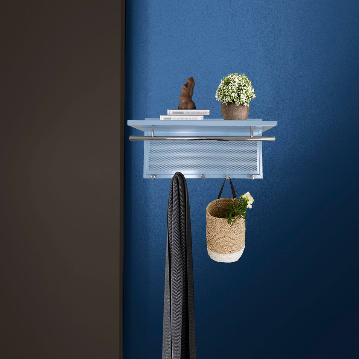 Powder Coated Metal Wall Mounted Coat Rack with Shelf - Multiple Colors
