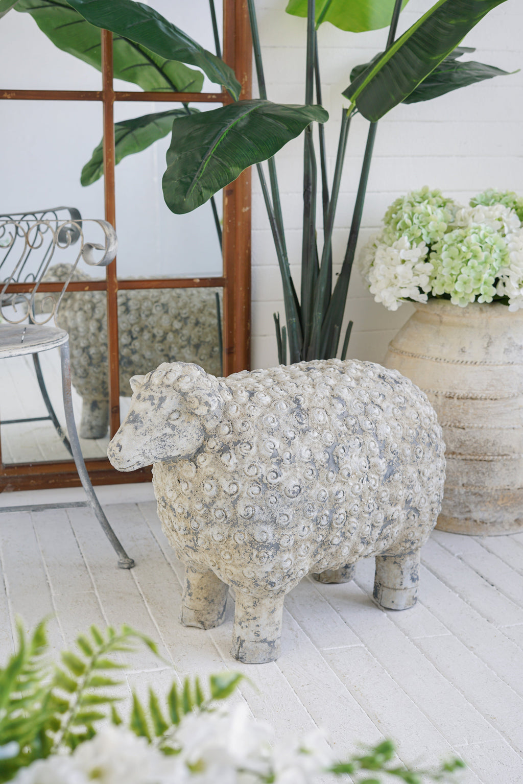 Magnesium Sheep Figurine with Weathered Finish - White & Gray