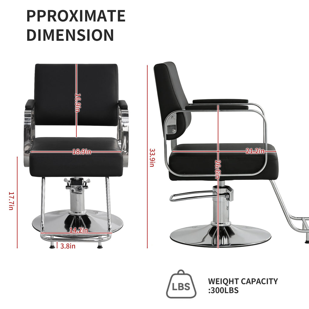 Height Adjustable Barber Chair with Metal & Wood Construction - Black