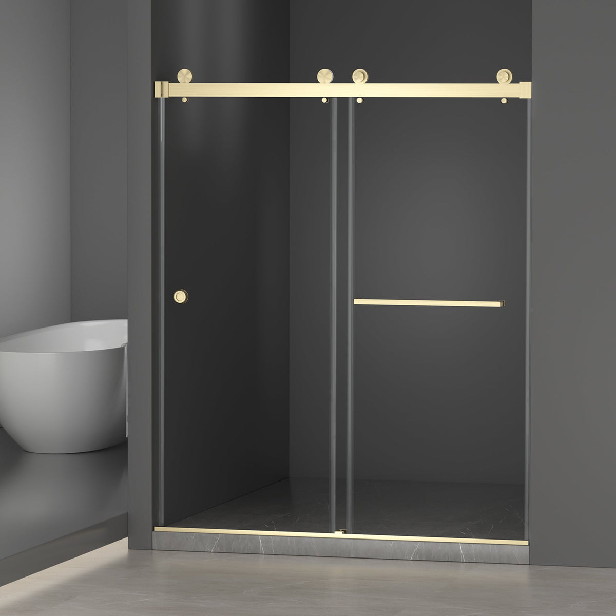 Frameless Shower Door with Double Sliding Design - Brushed Finish