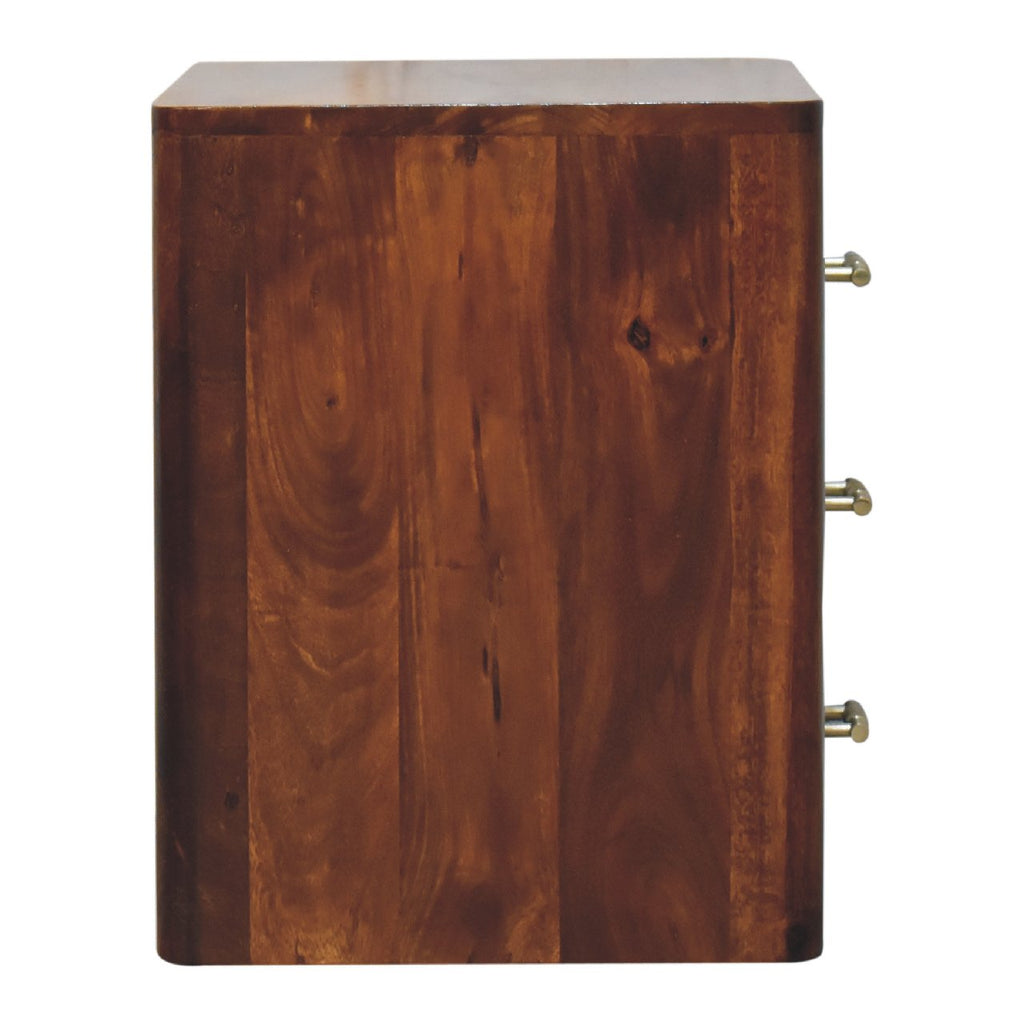 Luca Chestnut Nightstand with 3 Drawers - Solid Mango Wood