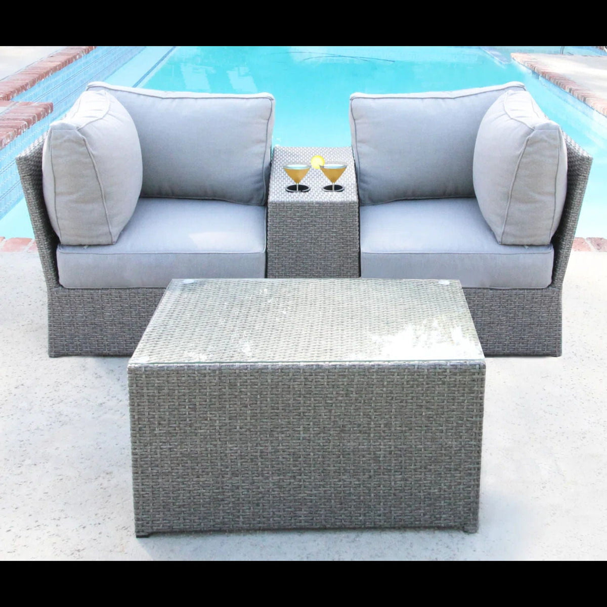 Modern Patio Rattan Sectional Set with Cushions - Multiple Colors