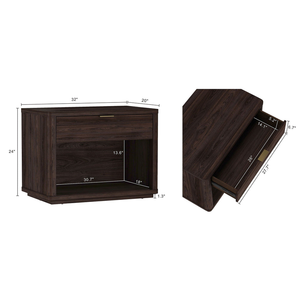 Evelyn Nightstand with 1 Drawer and Open Shelf - Dark Gray, Dark Brown, Light Brown