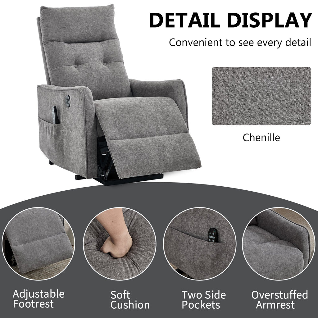 Chenille Lift Recliner Chair with Single Motor - Light Gray