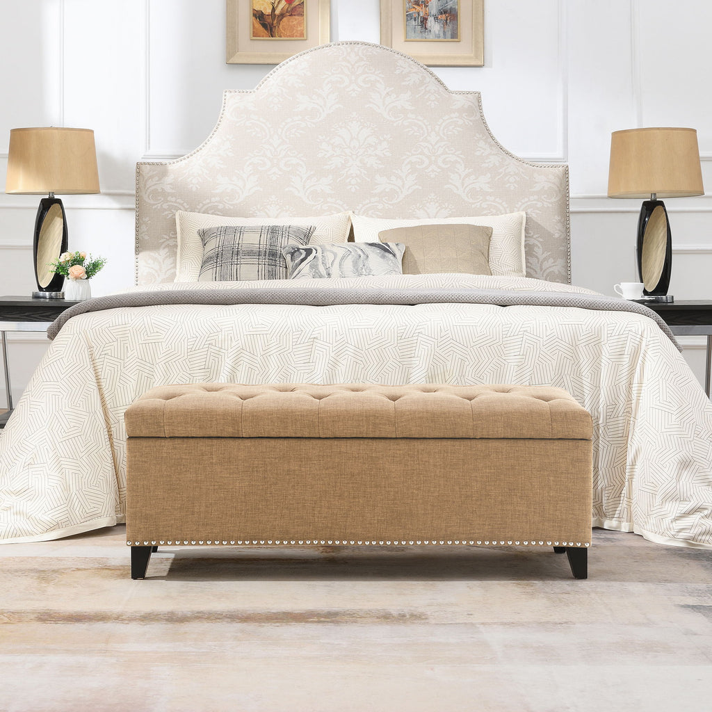 Button-Tufted Storage Ottoman with Safety Close Hinge - Light Brown or Black