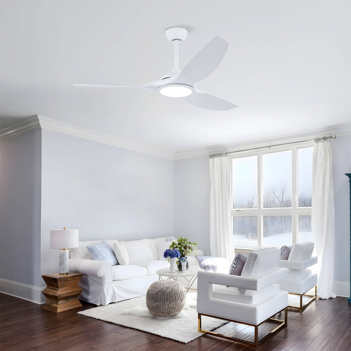 52 Inch Ceiling Fan with LED Light Kit and Remote - Matte White