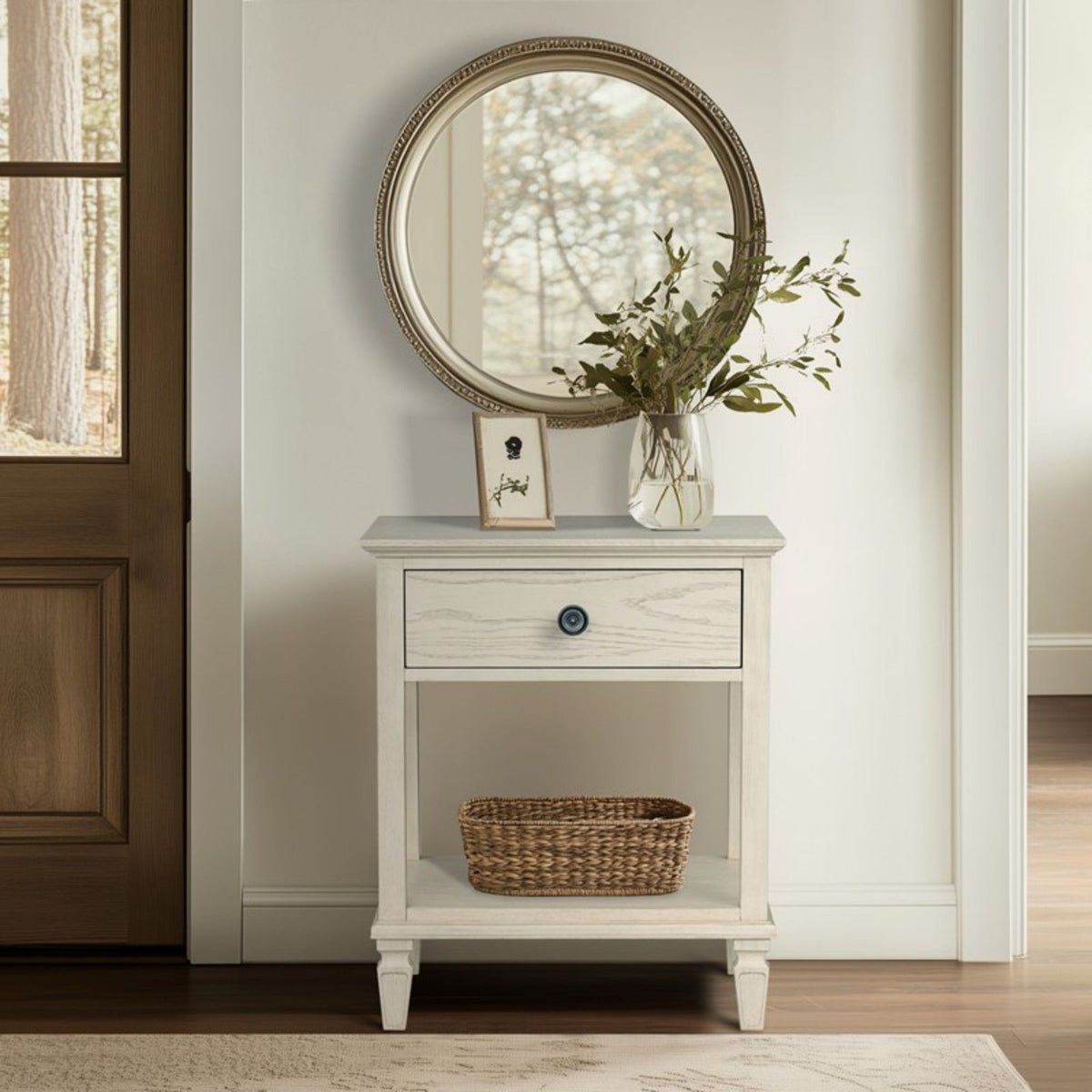 Bedside Table with Drawer and Shelf - Solid Wood Nightstand - Light Brown, Dark Brown, Beige, or Dark Gray