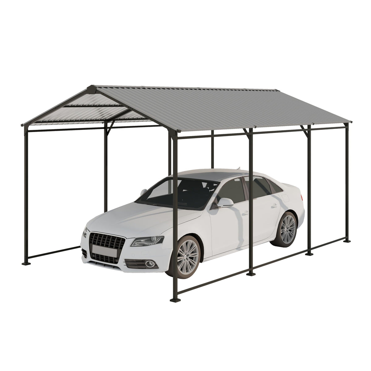Heavy Duty Metal Carport with Galvanized Steel Roof - Gray