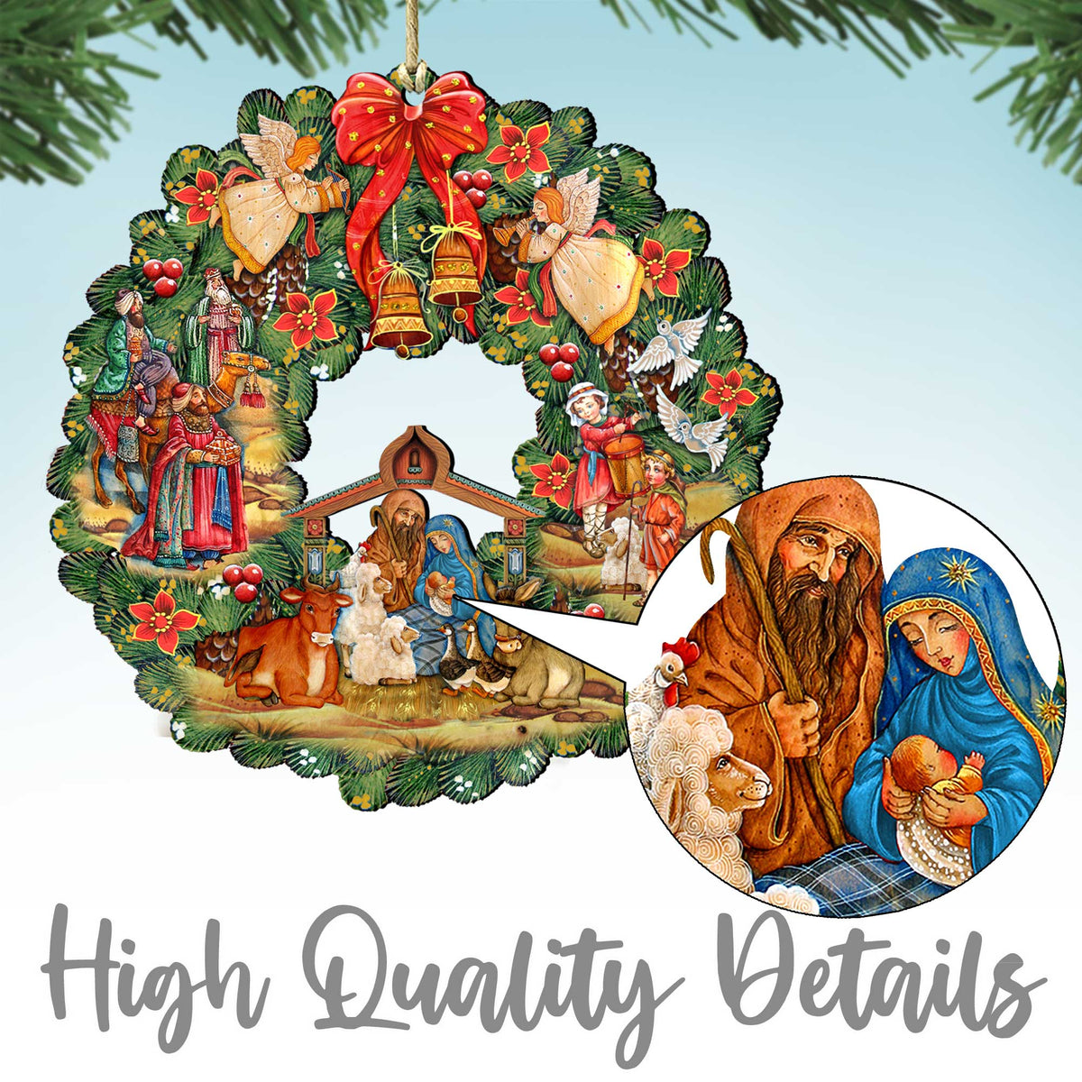 12 Days of Christmas Wreath Wooden Ornaments by G. Debrekht - Christmas Decor - 8185313
