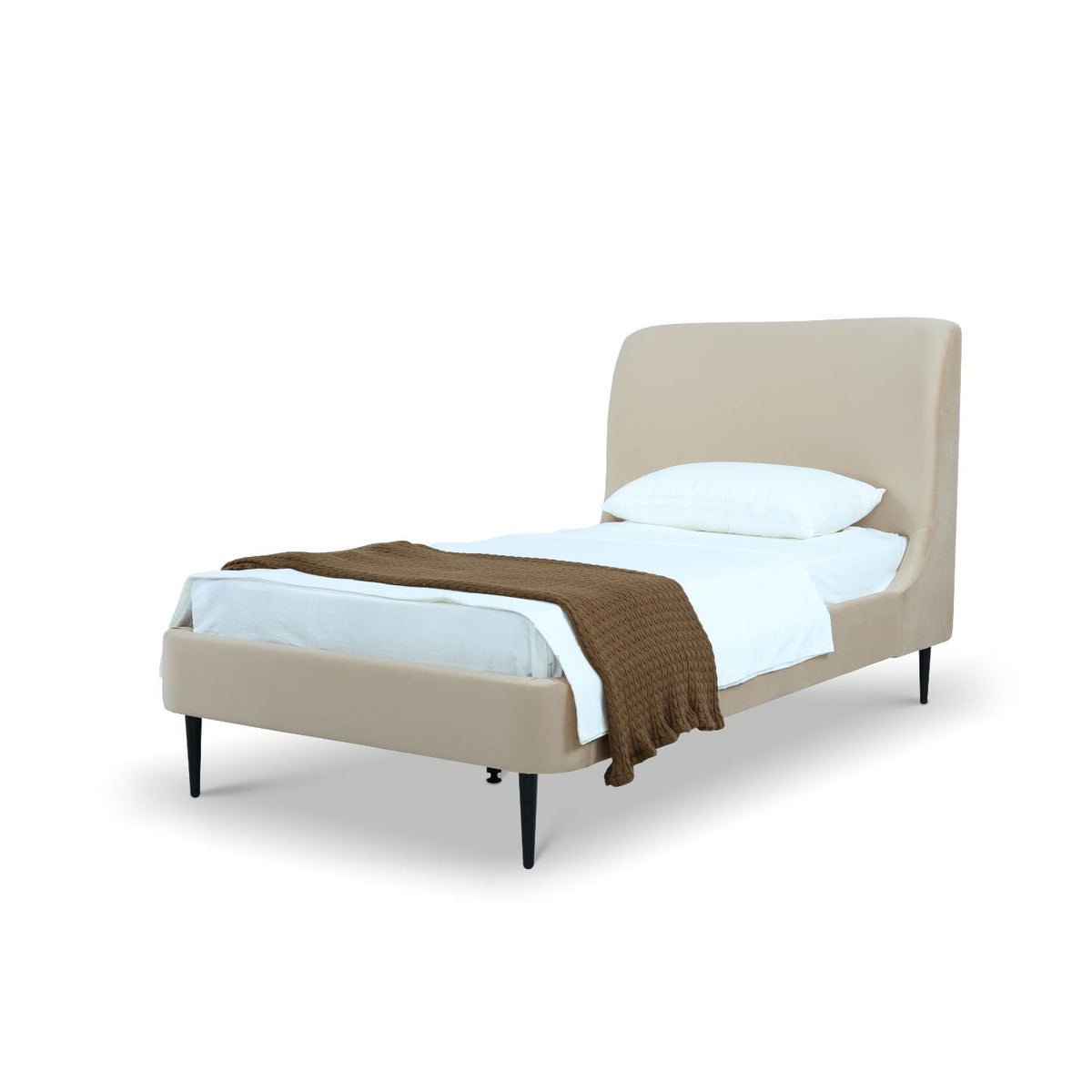 Heather Upholstered Bed with Curved Headboard - Multiple Colors