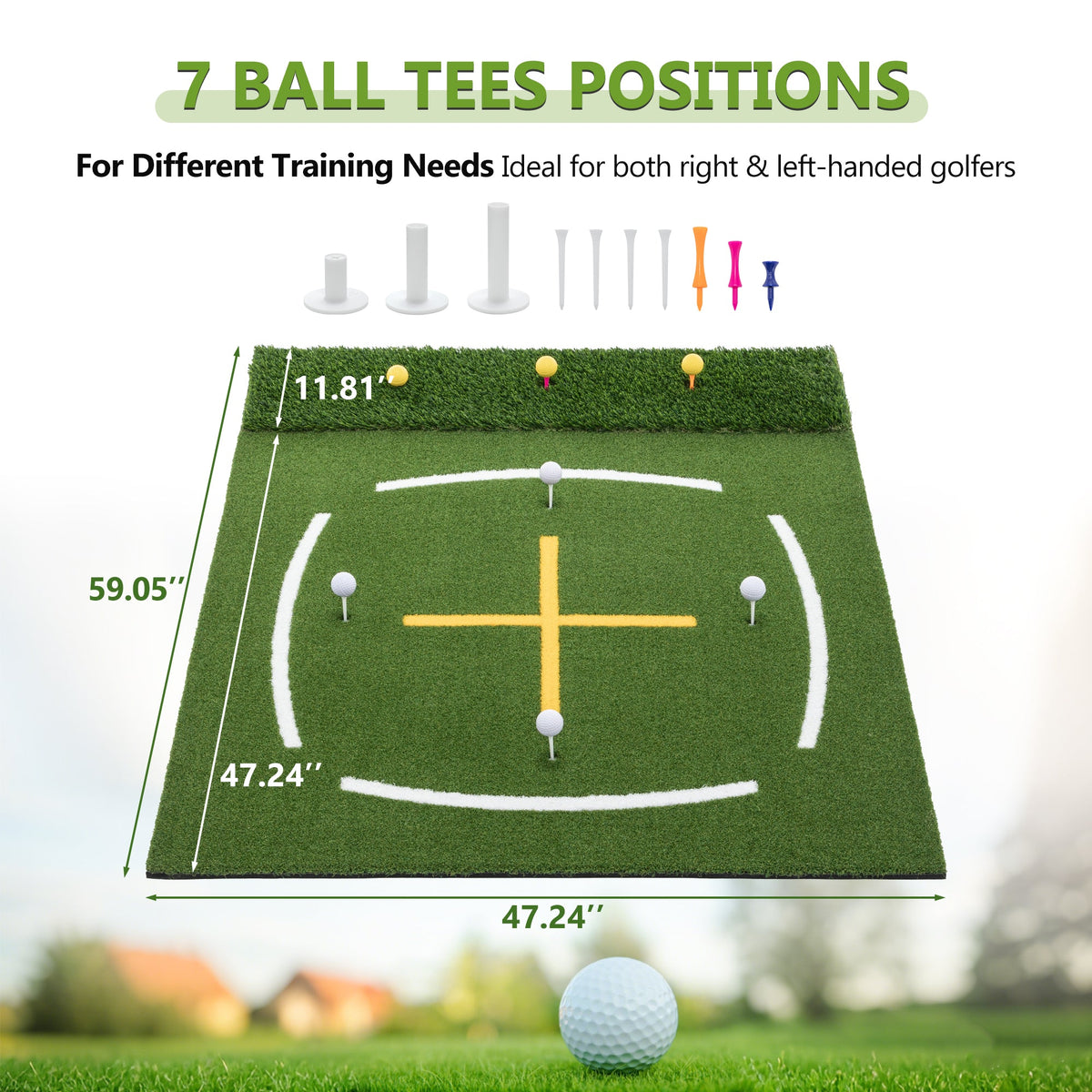 5'x4' Golf Hitting Mat with Cross Stance Guide - Green