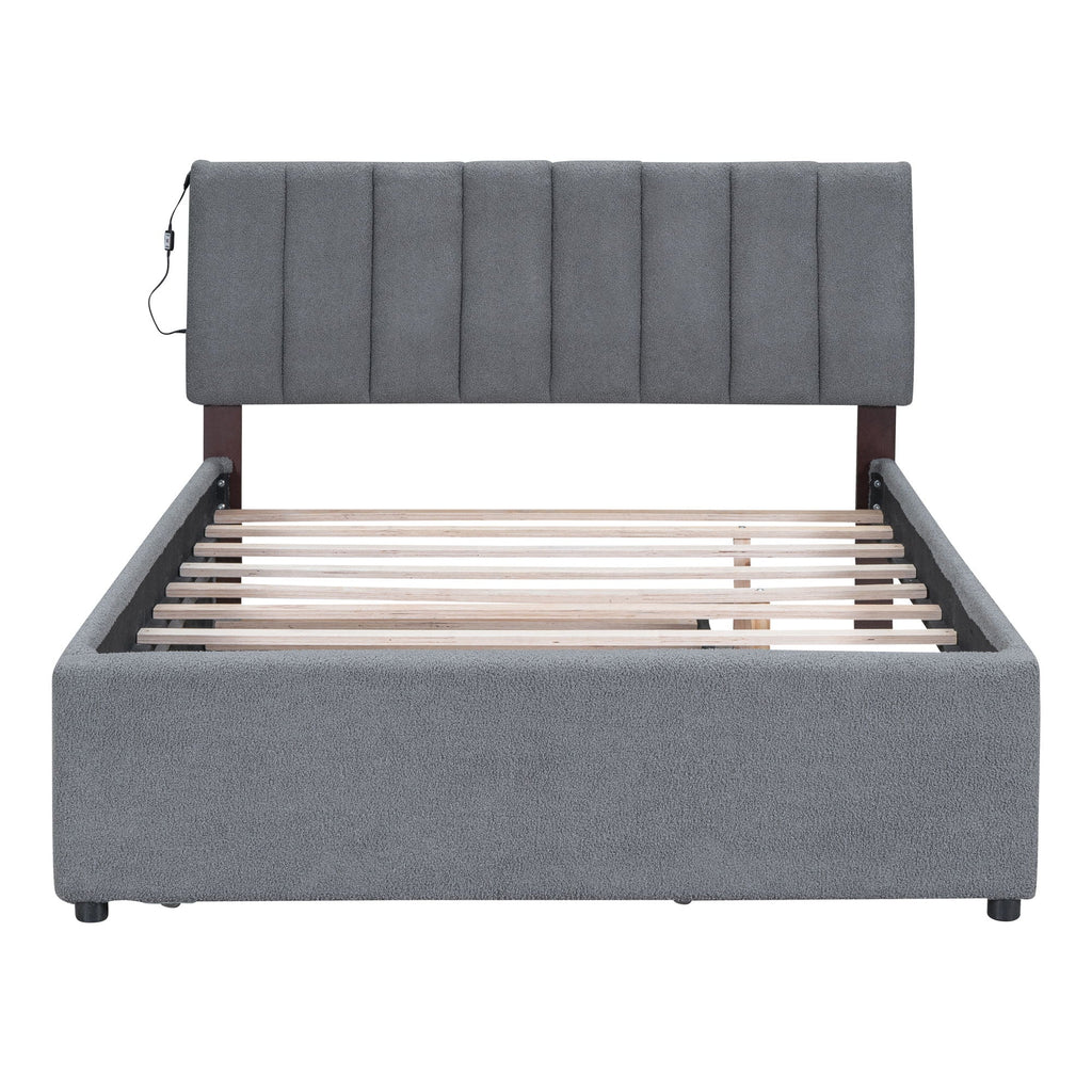 Upholstered Platform Bed With Trundle and LED Lights - Full or Queen