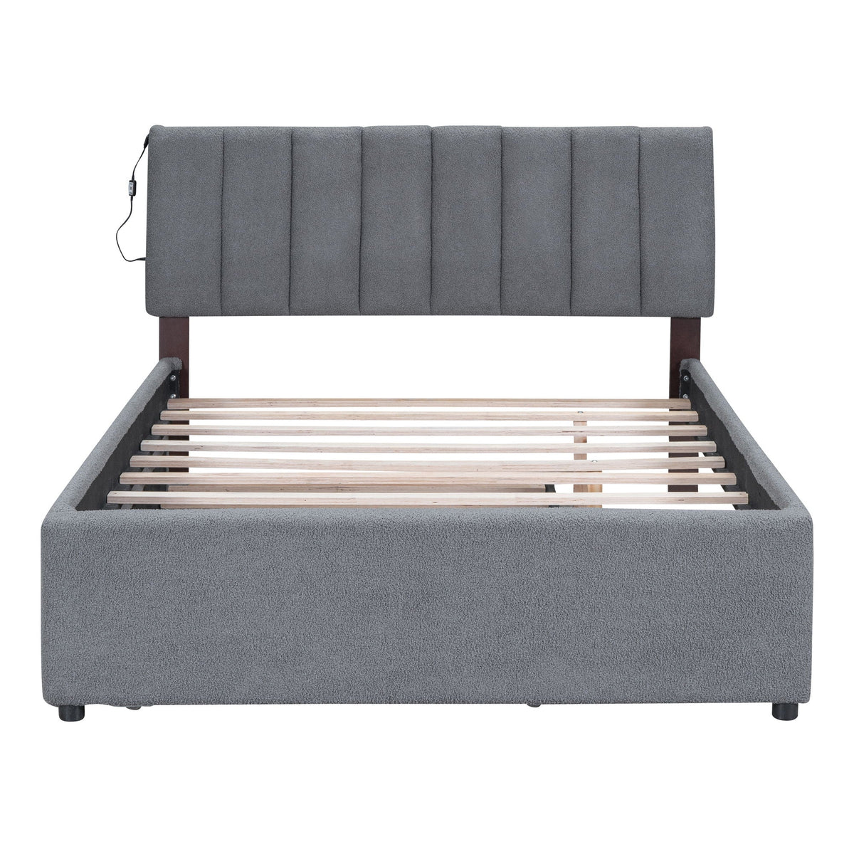 Upholstered Platform Bed With Trundle and LED Lights - Full or Queen